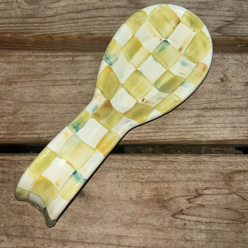 MacKenzie-Childs Parchment Check Enamel Spoon Rest - Green